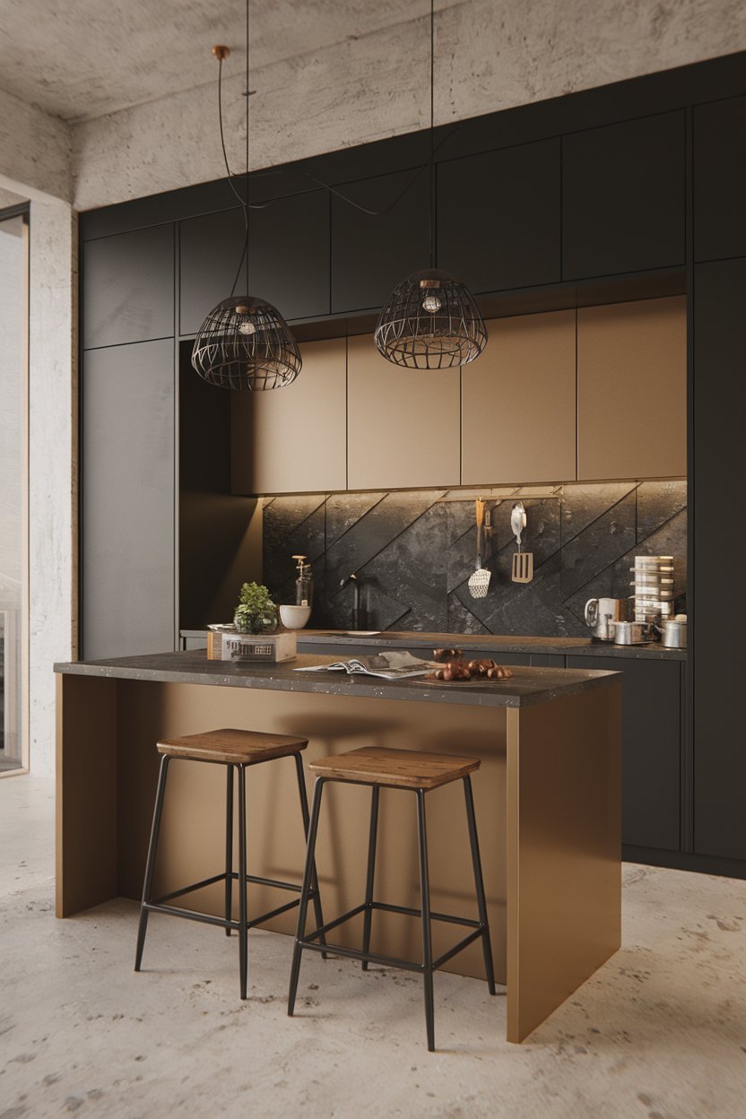 Black and Bronze Handle-less Kitchen Cabinetry