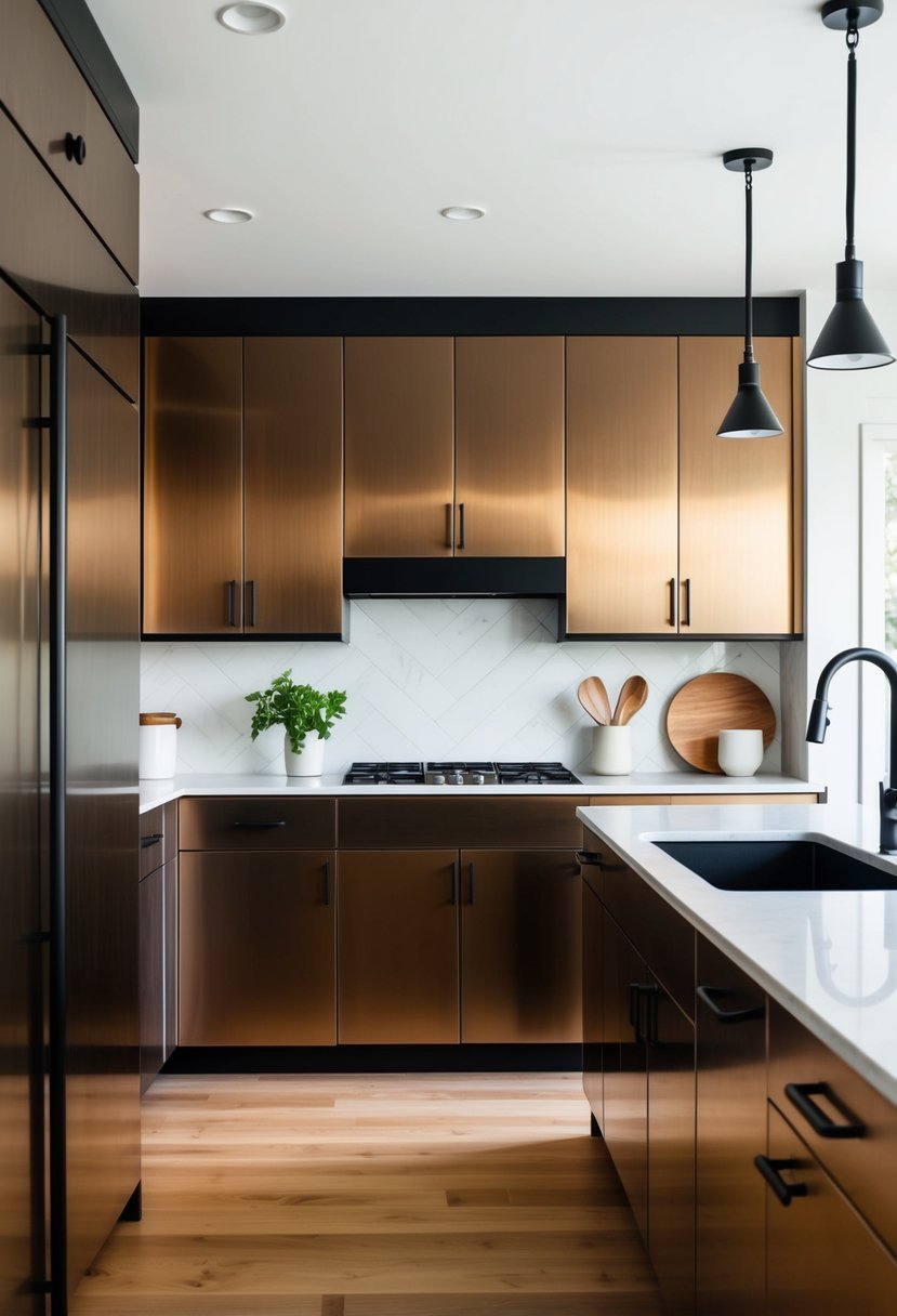 Bronze-Brushed Steel Cabinets with Black Detailing