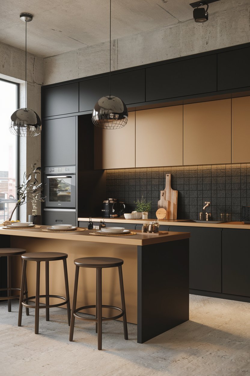 Industrial Style Matte Black and Bronze Kitchen Set