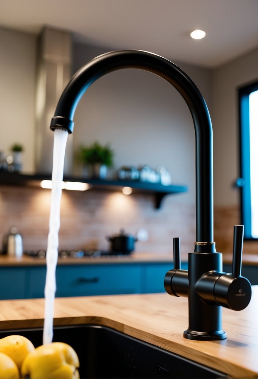 Industrial black tap faucet offer a sleek and modern aesthetic for contemporary kitchen