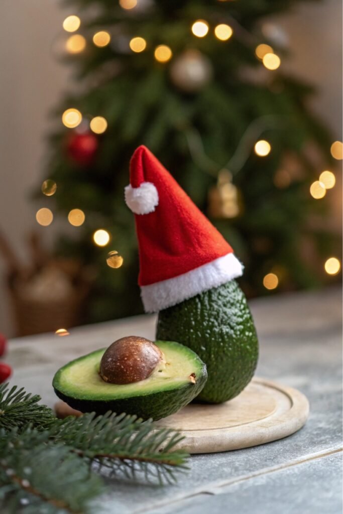 Avocado with Santa Hat Ornament - Christmas tree ornament