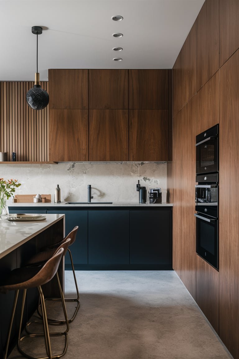 bronze and black lacquered kitchen cabinets with soft close mechanisms