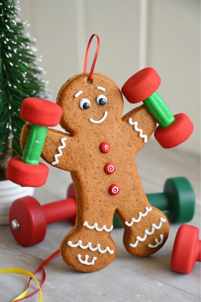 Gingerbread Man with Dumbbells - funny Christmas tree ornament