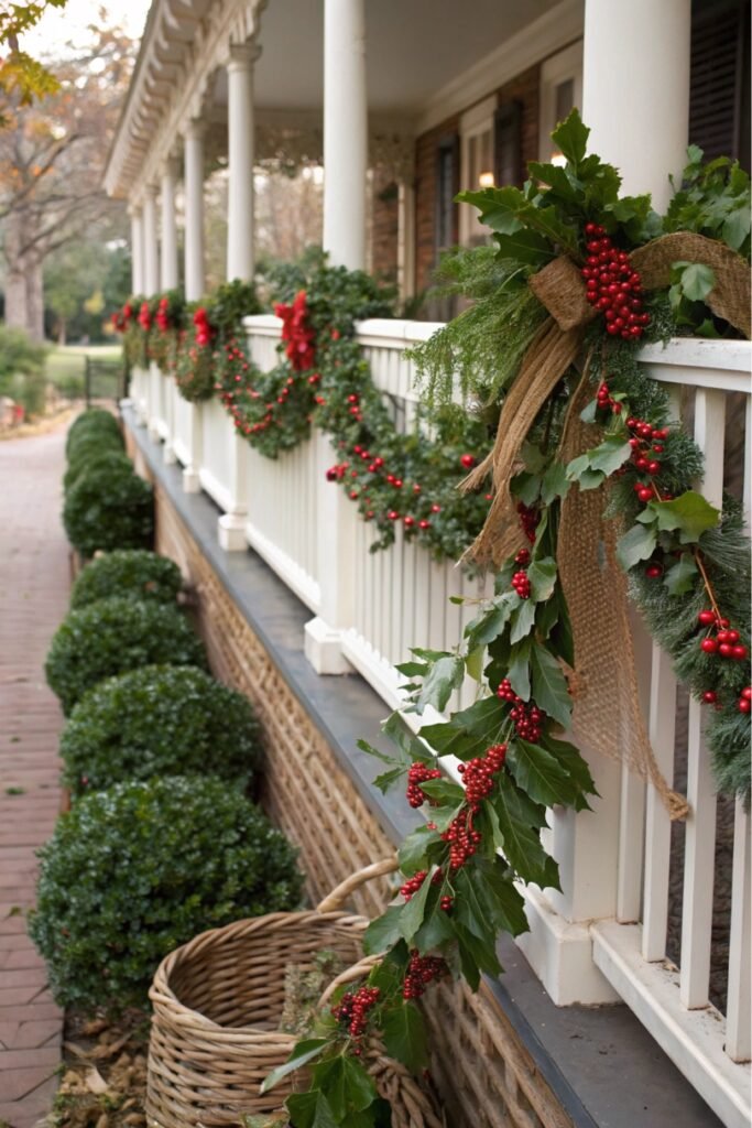 Holly berry garlands bring a classic Christmas touch to your garden decorations