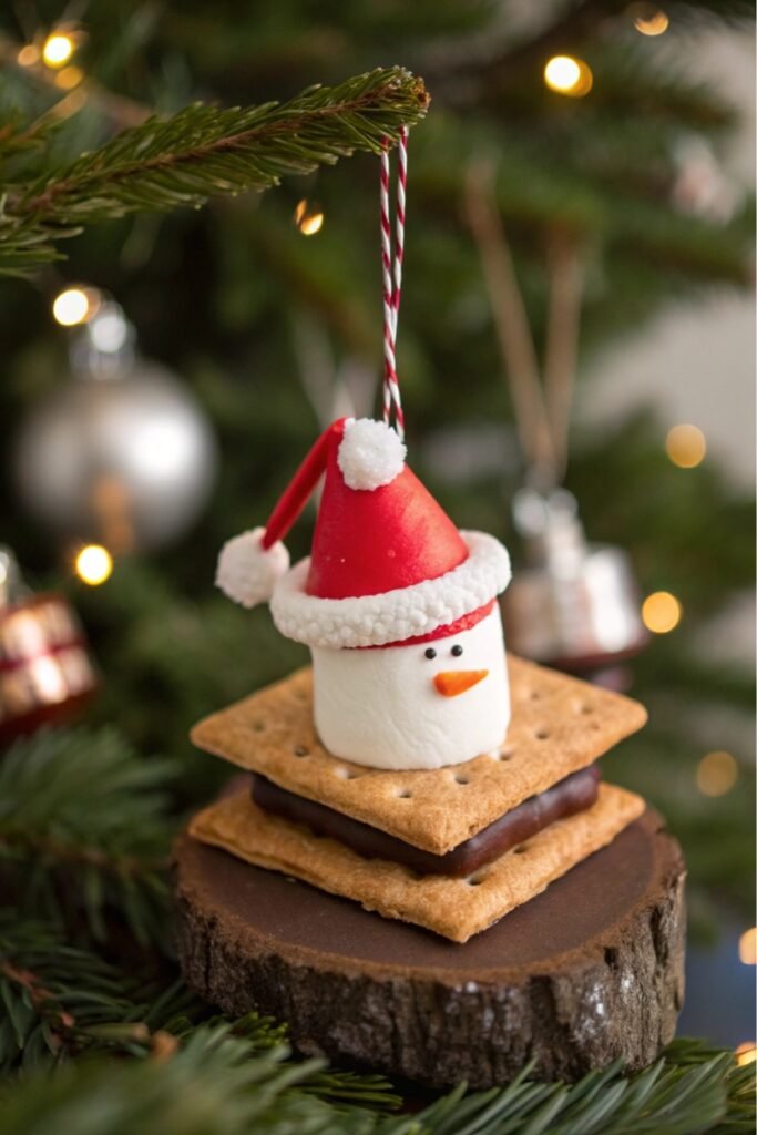 S’mores with Marshmallow Santa Hat - Christmas tree ornament