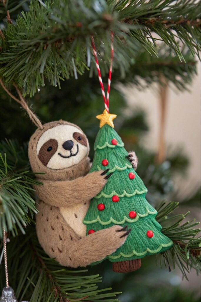 Sloth Hugging Christmas Tree - funny Christmas tree ornament 10 inches