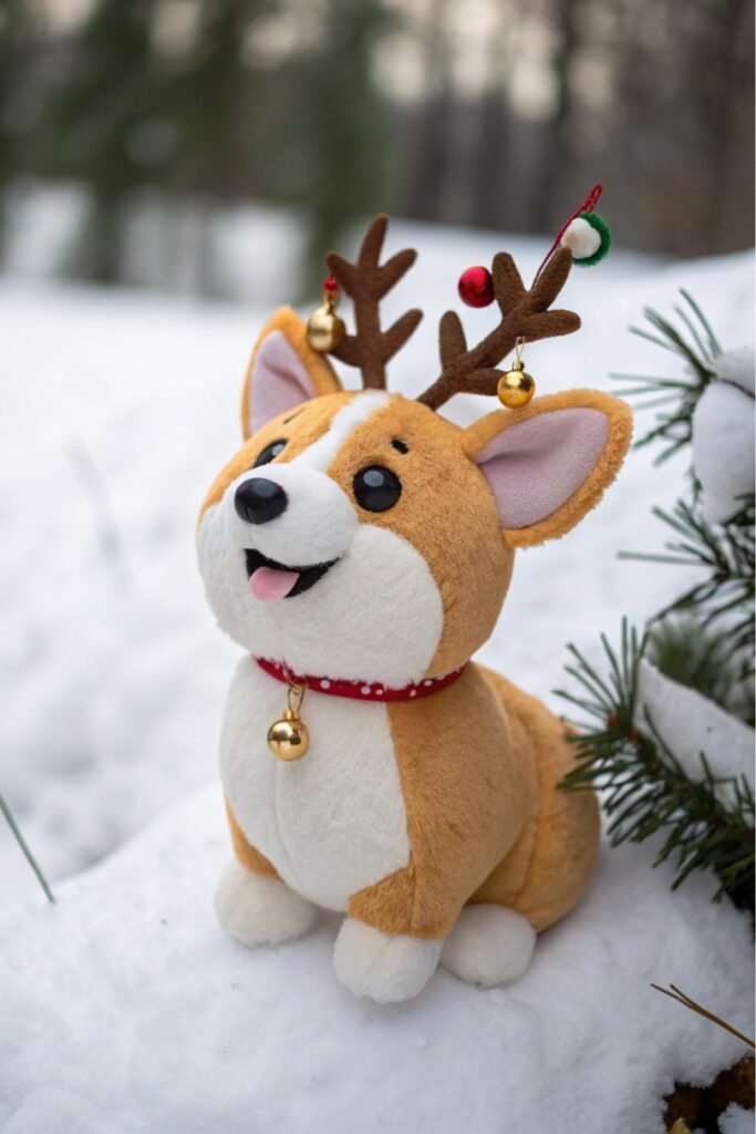 A corgi wearing reindeer antlers - funny Christmas ornaments