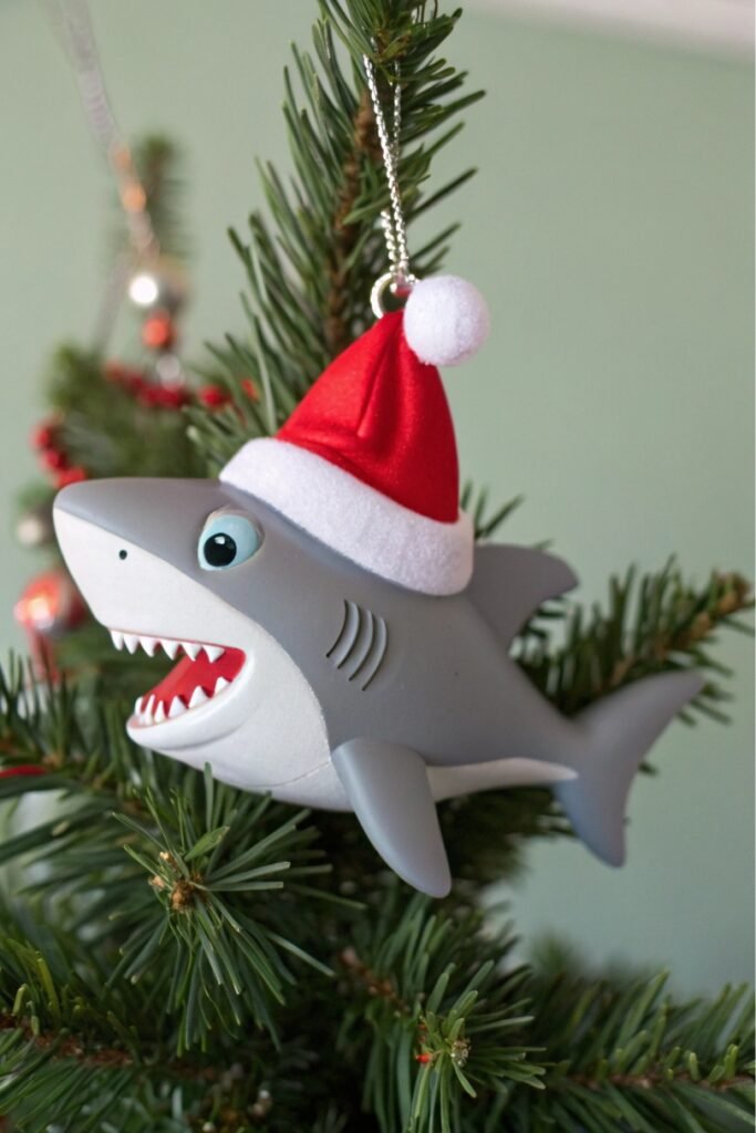 toy Shark with Santa Hat - funny Christmas tree ornament