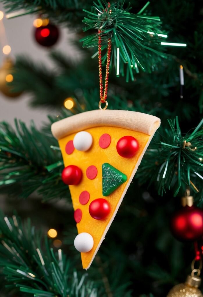 toy Pizza Slice with Tinsel Ornament - funny Christmas tree ornament