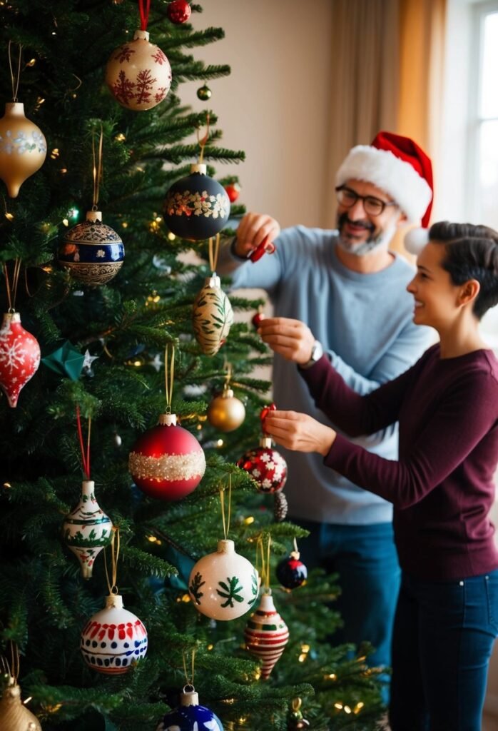 Decorating the Christmas tree with family