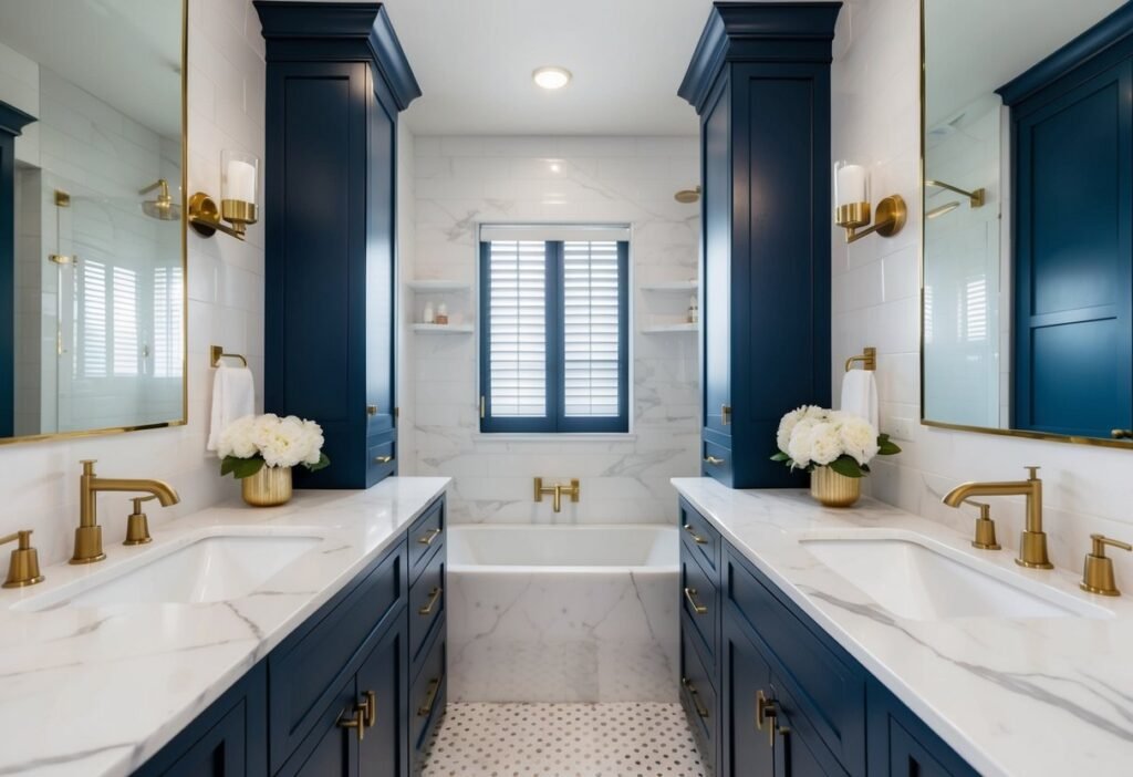 Bathroom with Navy Blue Cabinets