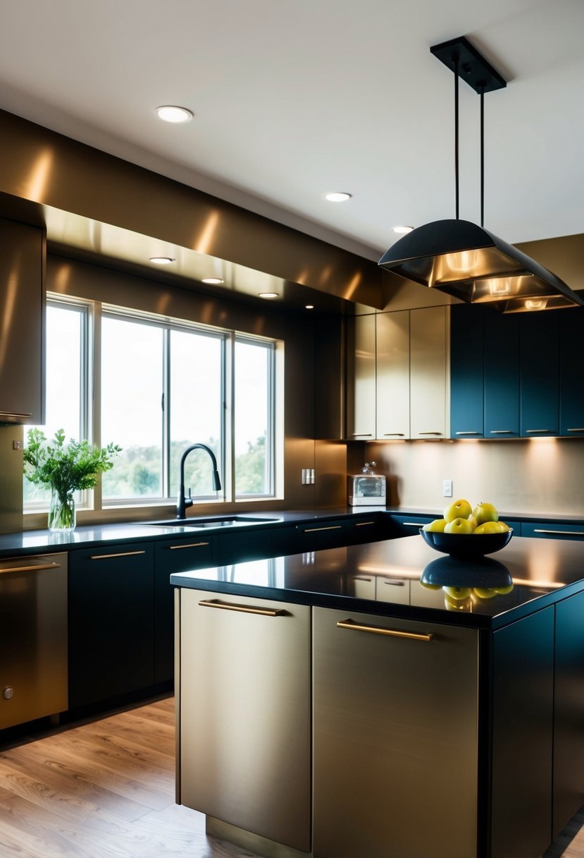 Contemporary Bronze and Black Island Cabinets